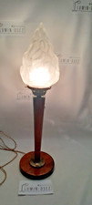 ANCIENNE LAMPE FLAMBEAU TORCHÈRE PIEDS BOIS ACAJOU VERRE DÉPOLI