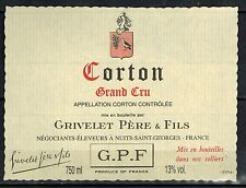 Corton grand Cru-Etiquette Vin de Bourgogne-(750ML)-Grivelet-grappe-vigne-N°180