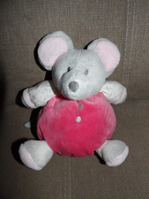 Doudou Peluche Souris Grise Blanc Pois OBAIBI