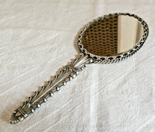 VINTAGE MIROIR FACE MAIN DOUBLE FACE GLACE BISEAUTÉE EN METAL