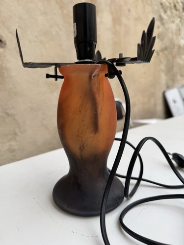Pied lampe verre signé - en,