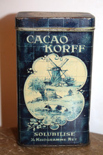 Boîte ancienne cacao F.Korff & Co. Pays-bas Amsterdam métal moulins Hollande 1/4