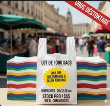 LOT  1000 Sacs Bretelles Plastique Blancs  26x45 cm PRO LIVRAISON GRATUITE