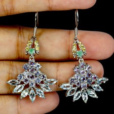 925 Argent Sterling Boucles D'Oreilles Marquise Sky Topaze Bleu Tanzanite Gemme