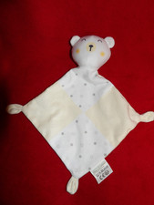 Doudou Plat Tom & Kiddy Bisous d'Ange Ours Blanc Jaune Paille Etoile Grise NEUF