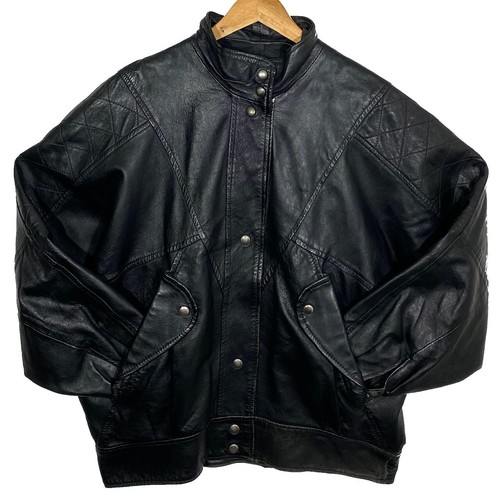 Blouson cuir noir vintage - cuir,