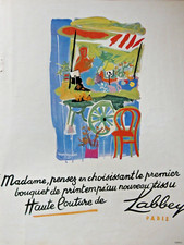 PUBLICITÉ DE PRESSE 1948 LABBEY TISSUS HAUTE COUTURE BOUQUET DE PRINTEMPS