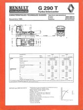 RENAULT / TRACTEUR G 290 T TURBO INTERCOOLER / FICHE TECHNIQUE SUISSE  de 1985