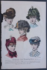 Gravure Mode Journal des Demoiselles Coiffes Chapeaux 4388
