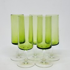 5 Flûtes A Champagne En Verre Soufflé Vert 