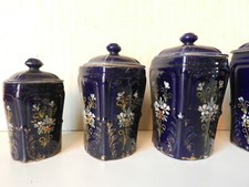 BELLE SÉRIE de POTS à ÉPICES ART DÉCO BLEU de FOUR * FAÏENCE à DÉCOR FLORAL