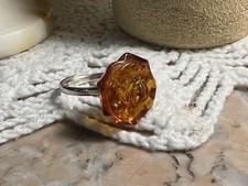 TGGC - Bague ancienne argent ambre inclusions estampille poinçons réglable