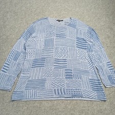 Gudrun Sjoden 100% Lin En Maille Shirt XL Bleu Géométrique Haut Détendu