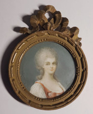 PEINTURE  miniature XIXè signée Portrait de MARIE ANTOINETTE jeune Cadre bois