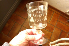 Ancien verre gravé Souvenir de la fête avec pampre de vigne