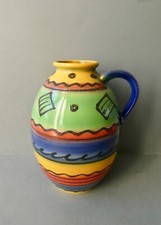 vase ansé en céramique colorée, signée, Germany, déco bohème, vers 1970