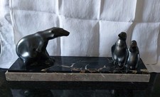 Sculpture Animalière Ours & Pingouins Signé M. FONT Art Déco 