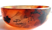 RARE Vase petite coupe pâte de verre peinte de feuilles de lierre signée Peynaud