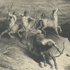 Attaque des  centaures Ames sanglantes Enfer Dante Gravure Gustave Doré XIXe