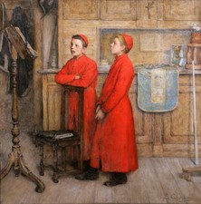 tableau ancien Alexis Ernest Charbonnier enfants choeur église portrait Chocarne