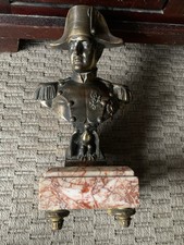 RARE ANCIENNE GRANDE STATUE BUSTE NAPOLÉON BONAPARTE MÉTAL SOCLE MARBRE H 33 cm