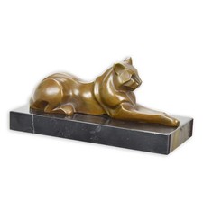 STATUE MODERNE SCULPTURE BRONZE CHAT INCLINE