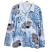 Daxon Haut femme taille 42/44 bleu blanc Tunique Top Veste dames ladies blouse