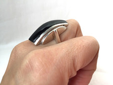 IMPORTANTE BAGUE ARGENT MASSIF 925 ONYX STYLE ART DECO VINTAGE