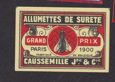 Ancienne étiquettes allumettes Belgique BN79154 Algérie Caussemille Mouche 