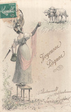 CP ILLUSTREE PAQUES FEMME