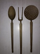 Lot De 3 Couverts Géants, En Bronze. Déco Rétro, Vintage