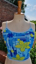 RIP CURL : VINTAGE DEBARDEUR IMPRIMÉ BLEU JAUNE CROP TOP SURF PLAGE