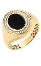 9ct or Poinçonné Homme Forme Ovale Onyx & Zircone Chevalière