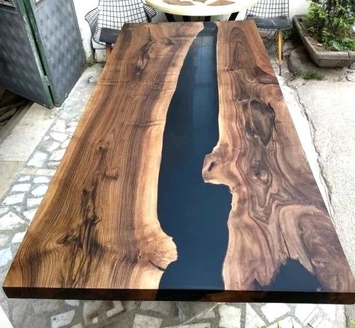 Table bois époxy noir - bois,