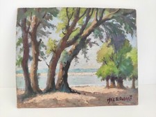 "CÔTE DE GRACE HONFLEUR " 1952 SIGNÉE  E. OUDART. PEINTURE, HUILE  PAYSAGE 