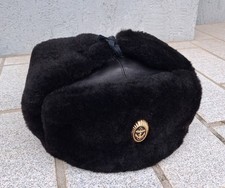 CHAPKA uchanka OFFICIER Marine Naval MOUTON CUIR fourrure Grande taille 62cm