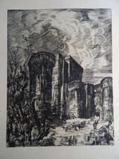 Albert DECARIS (1901-1989) GRAVURE ORIGINALE DINAN BRETAGNE CHATEAUBRIAND 1928