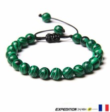 Bracelet Corde Perle Malachite Pierre Naturelle Protection Lithothérapie 8 mm