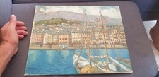 PEINTURE CORSE BASTIA LE PORT EN 1952 SIGNEE " C M " A IDENTIFIER DANS SON JUS 