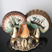 Souvenir Ancien Coquillage Peint Paquebot CGT La Provence vers 1910 Porte Papier