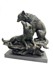 STATUE BRONZE signée  FRATIN - Groupe de deux LOUPS