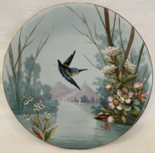 Assiette Maison RIVERAIN PARIS, porcelaine, décor floral et oiseau