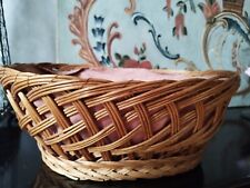 Ancienne grande corbeille Osier/rotin Tressée sur le pourtour-doublée tissu