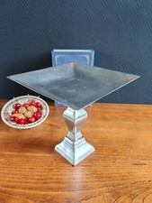 Élégant Présentoir / Piédestal Carré Vintage en Métal Argenté - Plateau gateaux