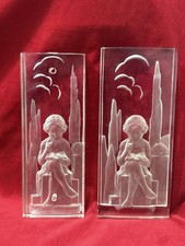 Paire De Plaque Verre Vincent Hettier Art Deco 1930