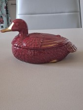 Ancienne Terrine MICHEL CAUGANT Céramique Vert très foncé/Noir et Doré Vintage