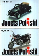 LOT de 2 Autocollants PUB  JOUET POLISTIL 1971 VW VOLKSWAGEN ET MOTO SUZUKI 750