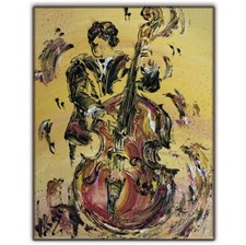 PEINTURE TOILE TABLEAU Contrebasse Musicien Contrebassiste Musique ORIGINAL Neuf