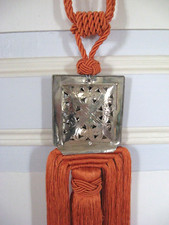 Embrasse orange en soie végétale naturelle & métal argenté pour rideaux dispo 4