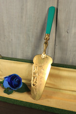 Antique French Cake Pie Server Gilt Metal Art Nouveau Floral Engraved w/ Box